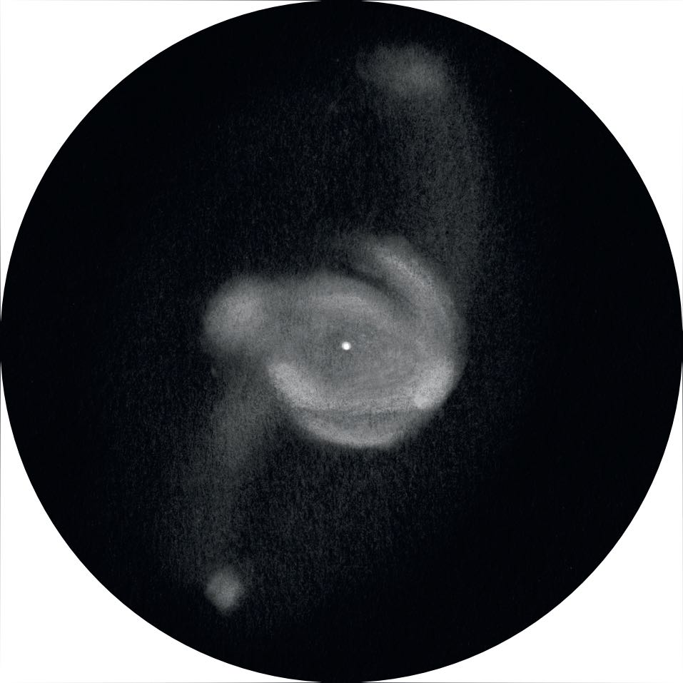 Teckning av NGC 6210 med ett 66 cm Newton-teleskop vid 837x förstoring. Uwe Glahn